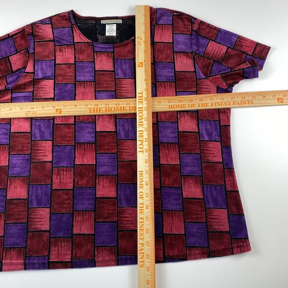 VTG 90's Notations Velvet Geometric Red Purple Womens XL Boxy Blouse Artsy Funky - Picture 10 of 11